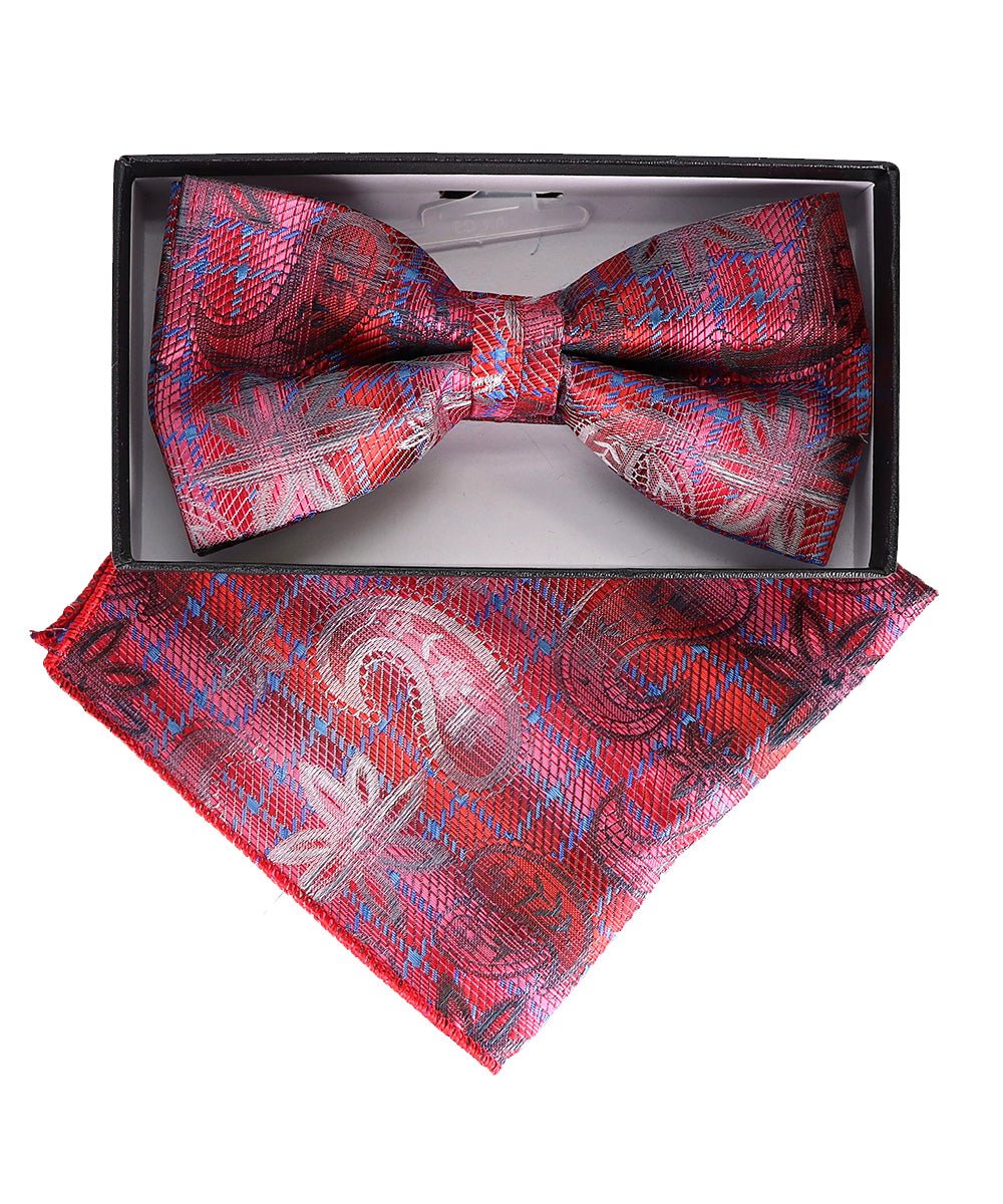 Vittorio Farina Men's Paisley Design Satin Bow Tie & Pocket Square in Gift Box - BH-23068 - Bow Tie & Pocket Square - Vittorio Farina