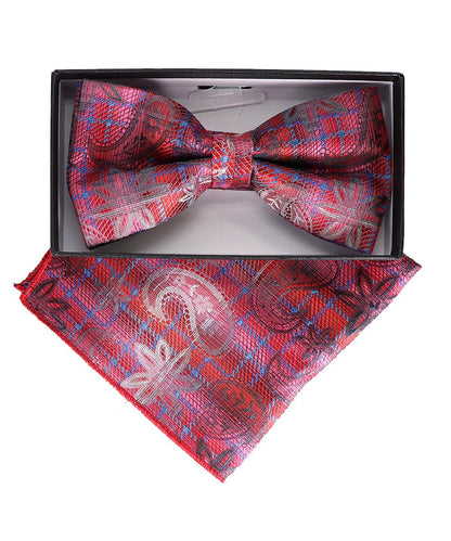 Vittorio Farina Men's Paisley Design Satin Bow Tie & Pocket Square in Gift Box - BH-23068 - Bow Tie & Pocket Square - Vittorio Farina