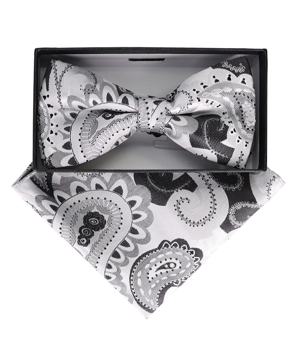 Vittorio Farina Men's Paisley Design Satin Bow Tie & Pocket Square in Gift Box - BH-23076 - Bow Tie & Pocket Square - Vittorio Farina