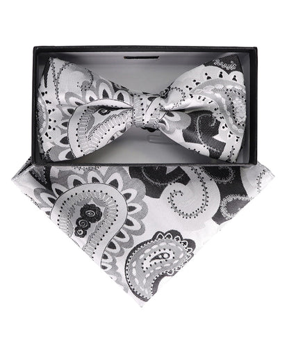 Vittorio Farina Men's Paisley Design Satin Bow Tie & Pocket Square in Gift Box - BH-23076 - Bow Tie & Pocket Square - Vittorio Farina