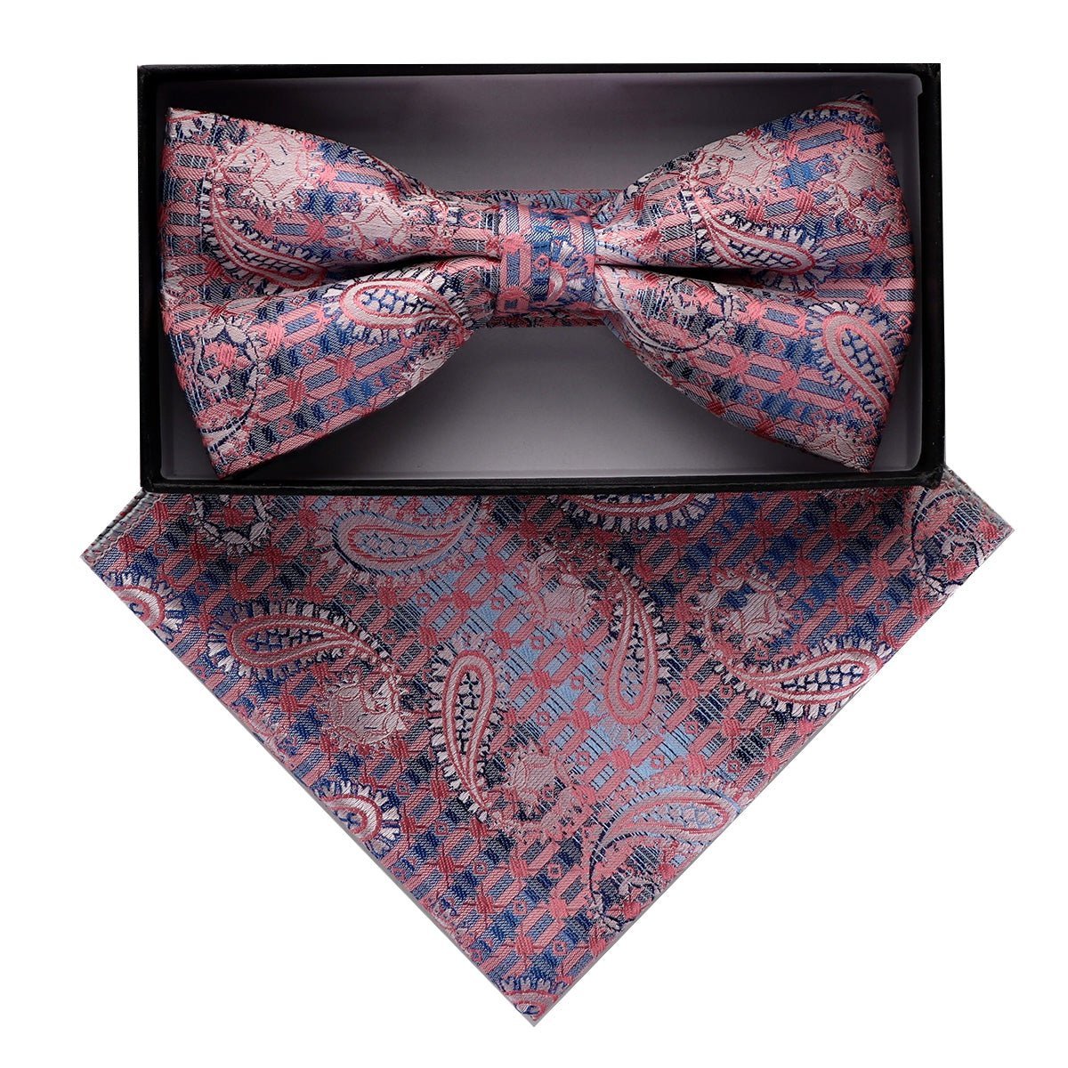 Vittorio Farina Men's Paisley Design Satin Bow Tie & Pocket Square in Gift Box - BH-D_23077 - Bow Tie & Pocket Square - Vittorio Farina