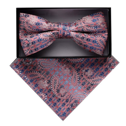 Vittorio Farina Men's Paisley Design Satin Bow Tie & Pocket Square in Gift Box - BH-D_23077 - Bow Tie & Pocket Square - Vittorio Farina