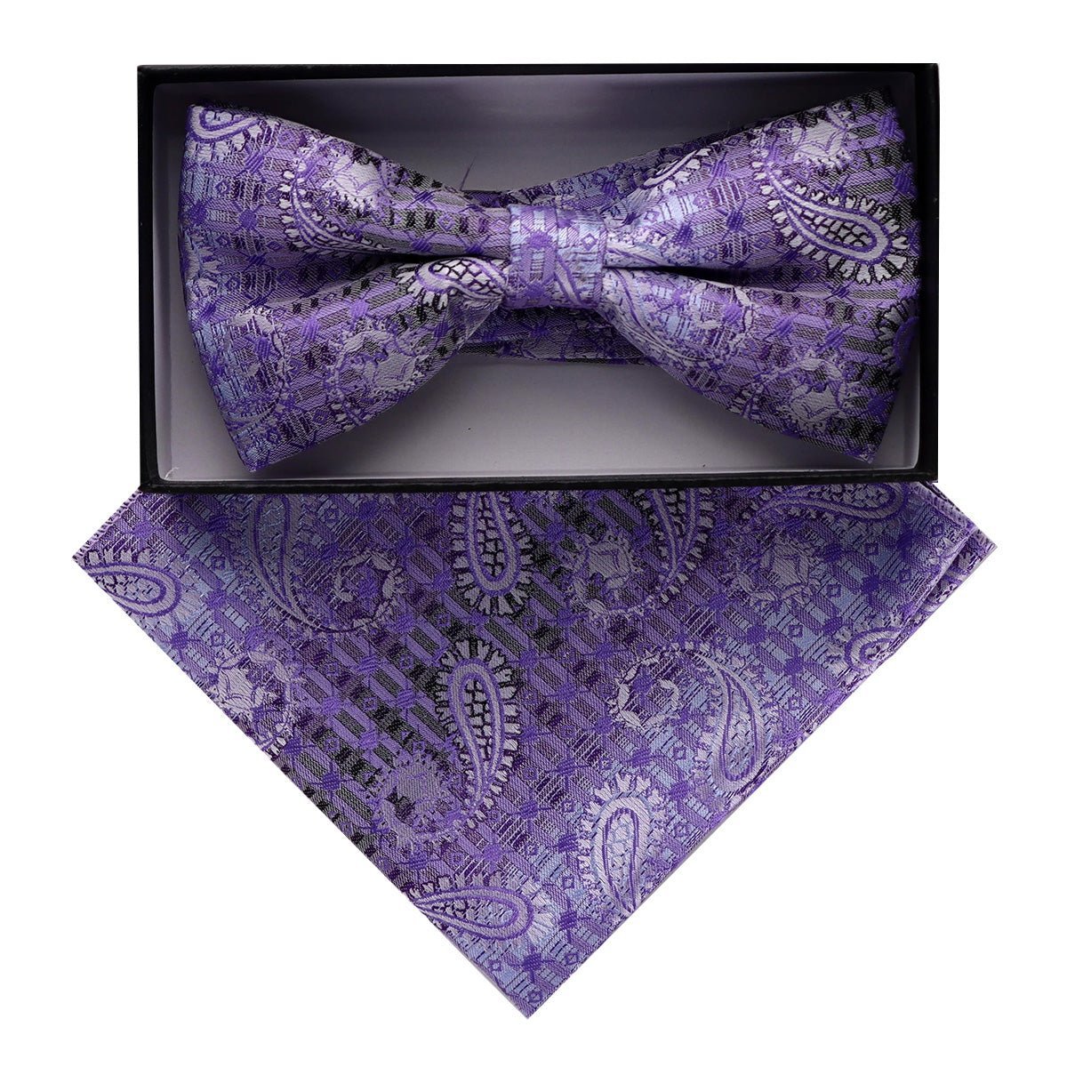 Vittorio Farina Men's Paisley Design Satin Bow Tie & Pocket Square in Gift Box - BH-D_23078 - Bow Tie & Pocket Square - Vittorio Farina