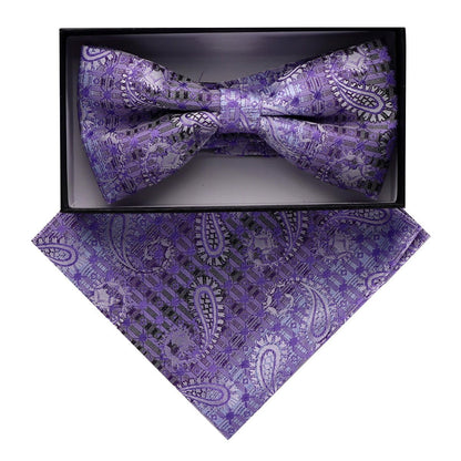 Vittorio Farina Men's Paisley Design Satin Bow Tie & Pocket Square in Gift Box - BH-D_23078 - Bow Tie & Pocket Square - Vittorio Farina