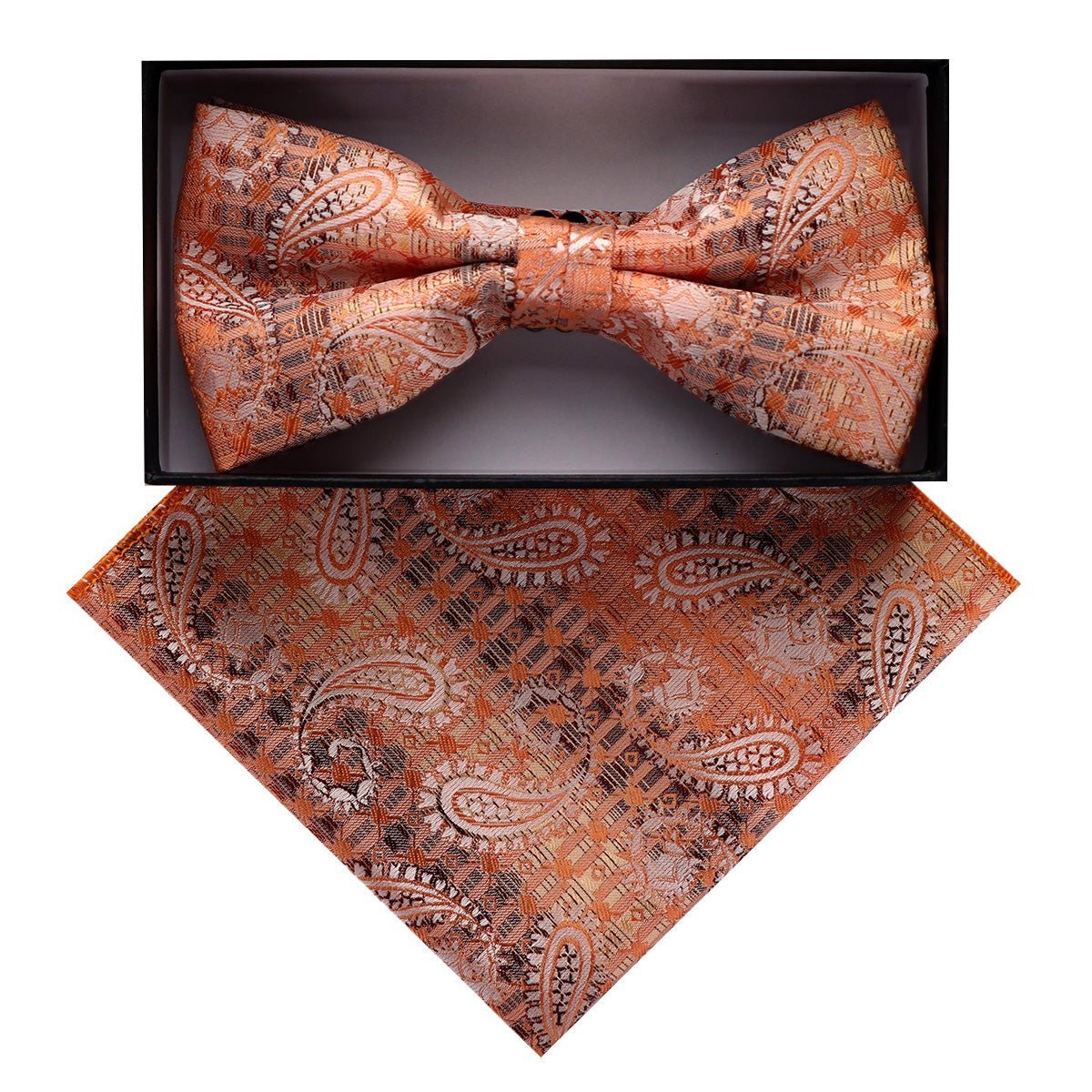 Vittorio Farina Men's Paisley Design Satin Bow Tie & Pocket Square in Gift Box - BH-D_23079 - Bow Tie & Pocket Square - Vittorio Farina