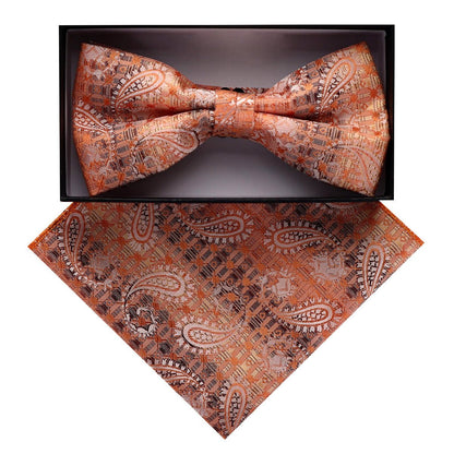 Vittorio Farina Men's Paisley Design Satin Bow Tie & Pocket Square in Gift Box - BH-D_23079 - Bow Tie & Pocket Square - Vittorio Farina