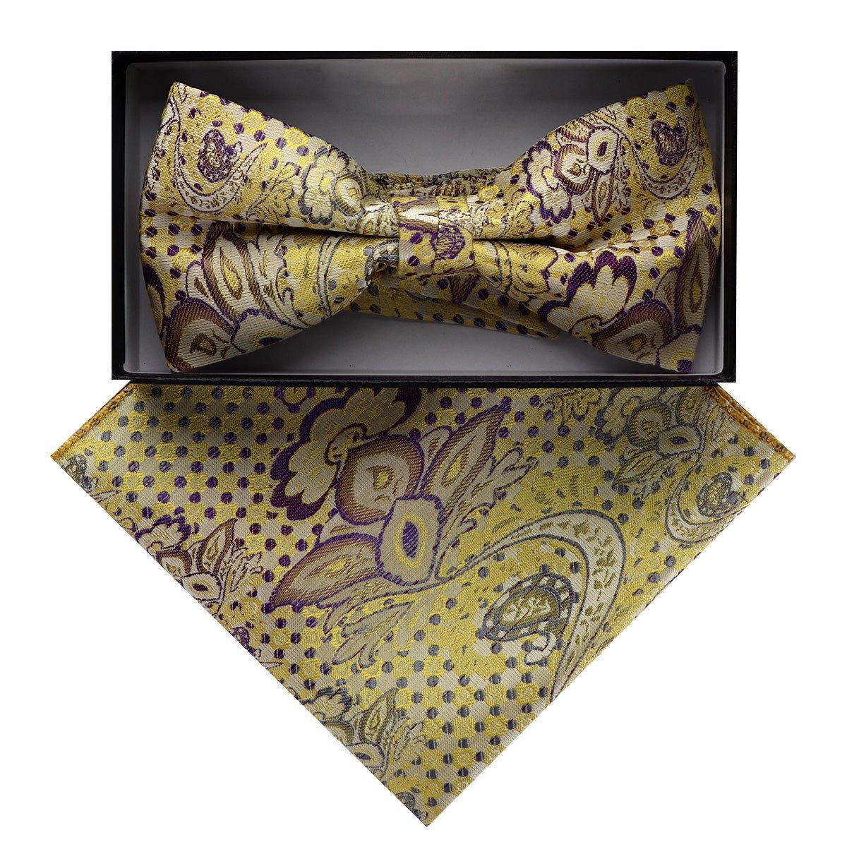 Vittorio Farina Men's Paisley Design Satin Bow Tie & Pocket Square in Gift Box - BH-D_23080 - Bow Tie & Pocket Square - Vittorio Farina
