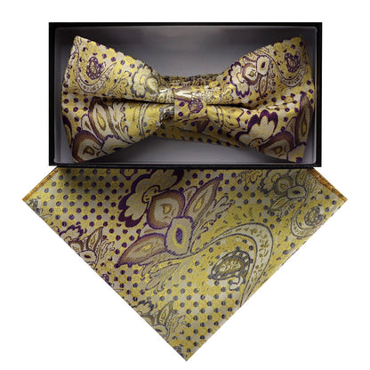 Vittorio Farina Men's Paisley Design Satin Bow Tie & Pocket Square in Gift Box - BH-D_23080 - Bow Tie & Pocket Square - Vittorio Farina