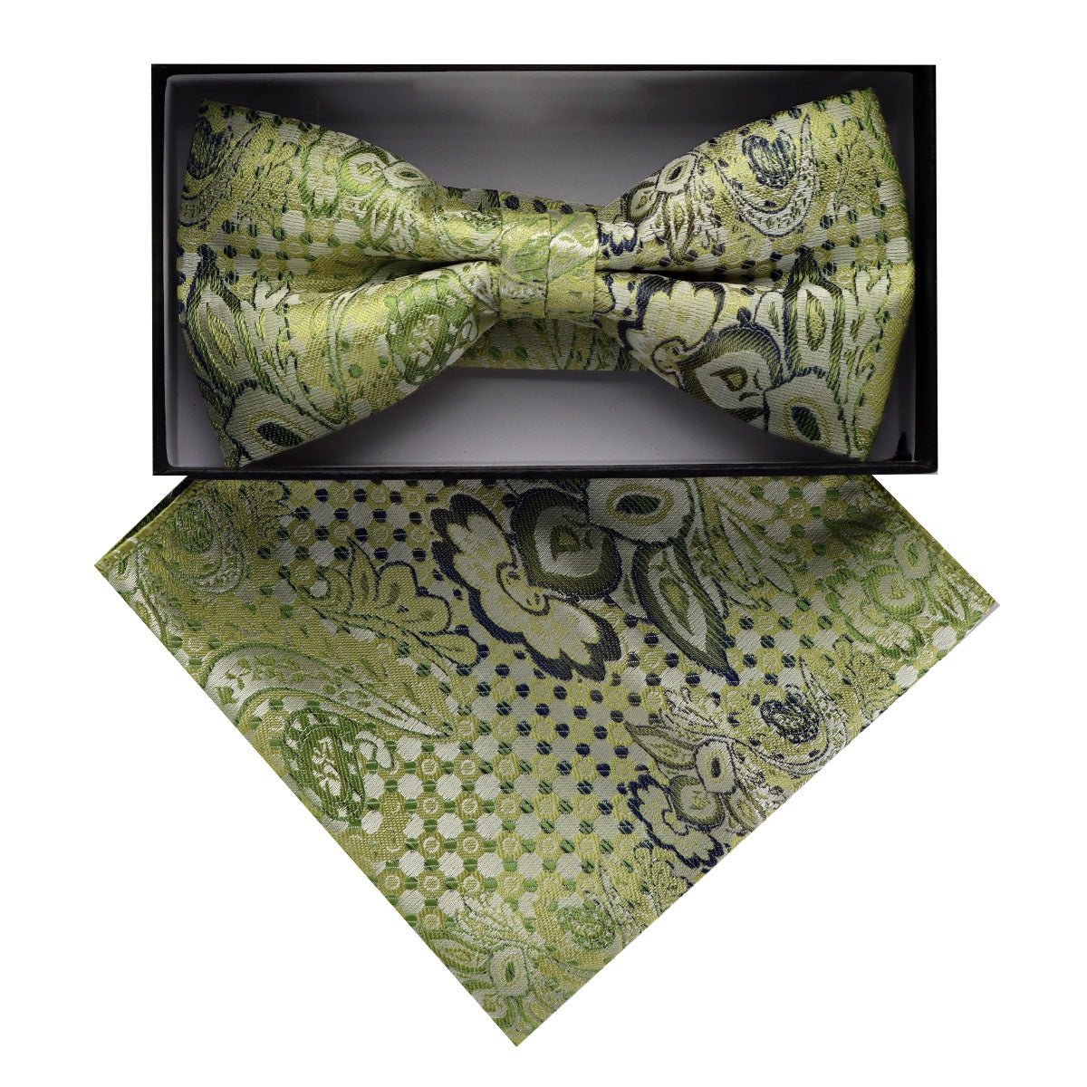 Vittorio Farina Men's Paisley Design Satin Bow Tie & Pocket Square in Gift Box - BH-D_23081 - Bow Tie & Pocket Square - Vittorio Farina