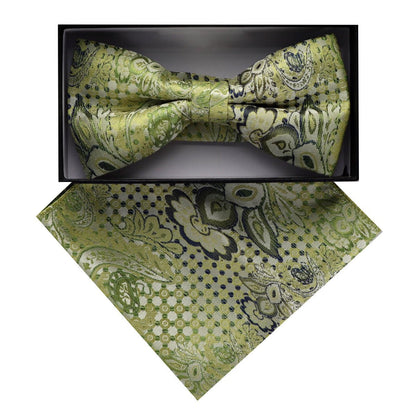 Vittorio Farina Men's Paisley Design Satin Bow Tie & Pocket Square in Gift Box - BH-D_23081 - Bow Tie & Pocket Square - Vittorio Farina