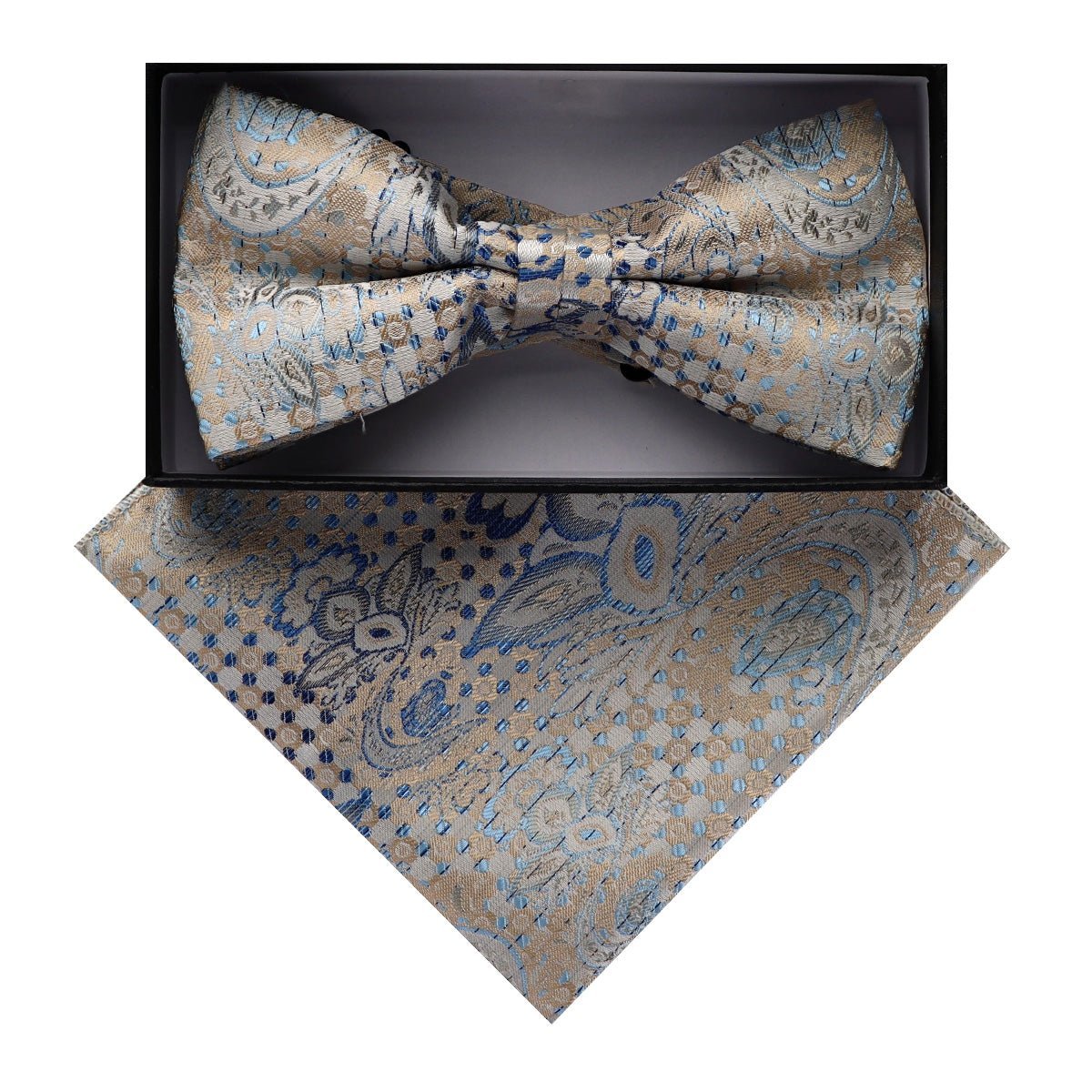 Vittorio Farina Men's Paisley Design Satin Bow Tie & Pocket Square in Gift Box - BH-D_23082 - Bow Tie & Pocket Square - Vittorio Farina