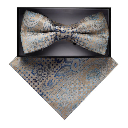 Vittorio Farina Men's Paisley Design Satin Bow Tie & Pocket Square in Gift Box - BH-D_23082 - Bow Tie & Pocket Square - Vittorio Farina