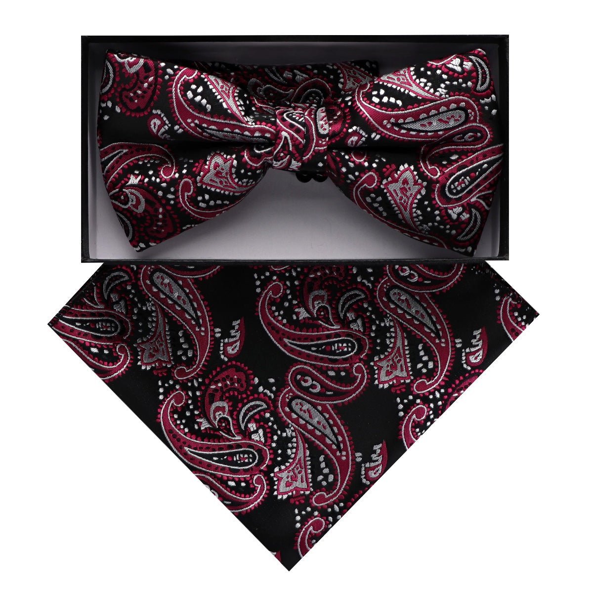 Vittorio Farina Men's Paisley Design Satin Bow Tie & Pocket Square in Gift Box - BH-D_23083 - Bow Tie & Pocket Square - Vittorio Farina