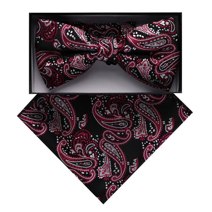Vittorio Farina Men's Paisley Design Satin Bow Tie & Pocket Square in Gift Box - BH-D_23083 - Bow Tie & Pocket Square - Vittorio Farina