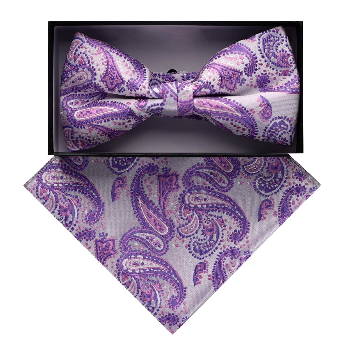Vittorio Farina Men's Paisley Design Satin Bow Tie & Pocket Square in Gift Box - BH-D_23084 - Bow Tie & Pocket Square - Vittorio Farina