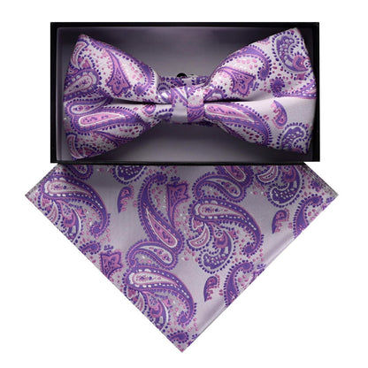 Vittorio Farina Men's Paisley Design Satin Bow Tie & Pocket Square in Gift Box - BH-D_23084 - Bow Tie & Pocket Square - Vittorio Farina