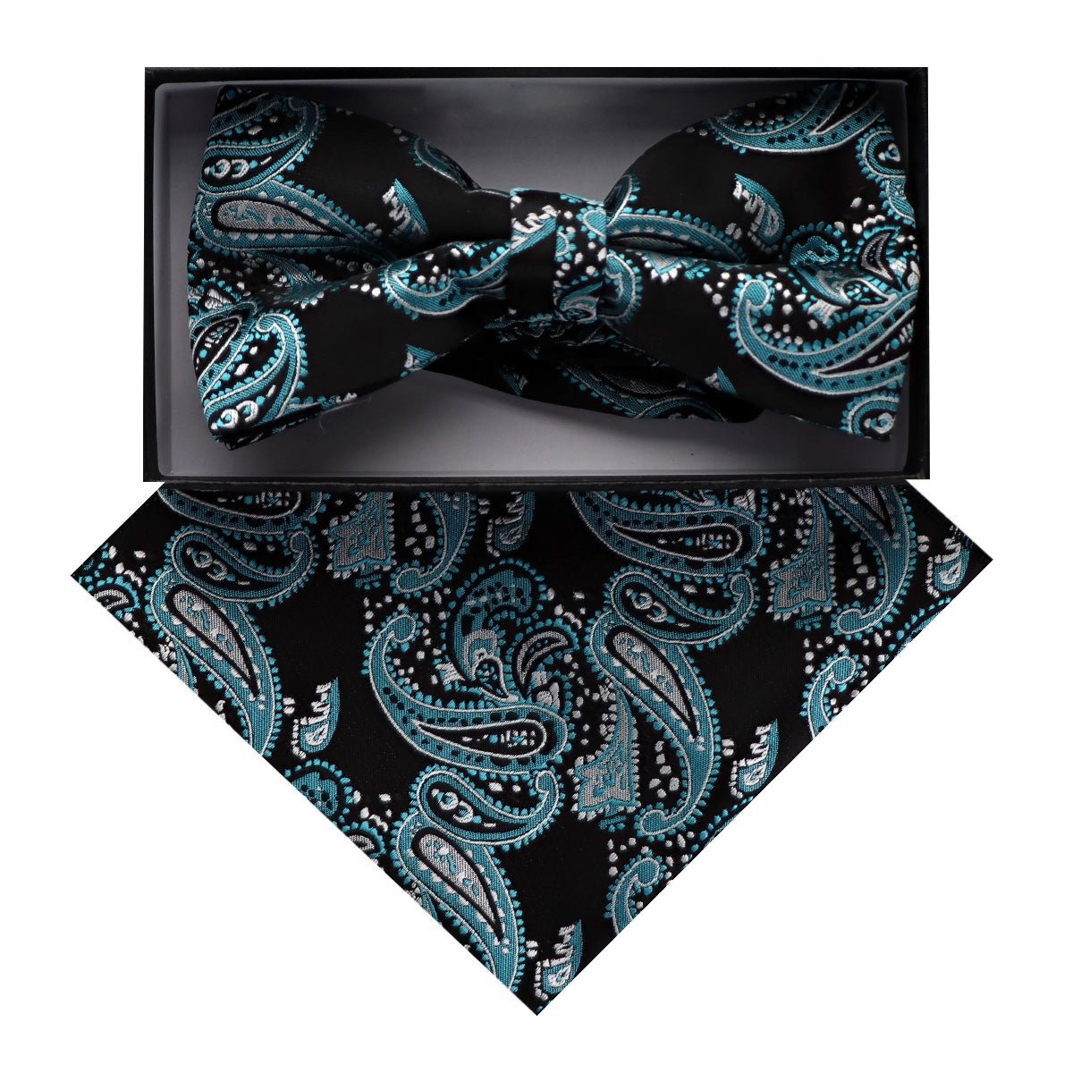Vittorio Farina Men's Paisley Design Satin Bow Tie & Pocket Square in Gift Box - BH-D_23085 - Bow Tie & Pocket Square - Vittorio Farina