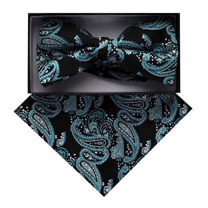 Vittorio Farina Men's Paisley Design Satin Bow Tie & Pocket Square in Gift Box - BH-D_23085 - Bow Tie & Pocket Square - Vittorio Farina