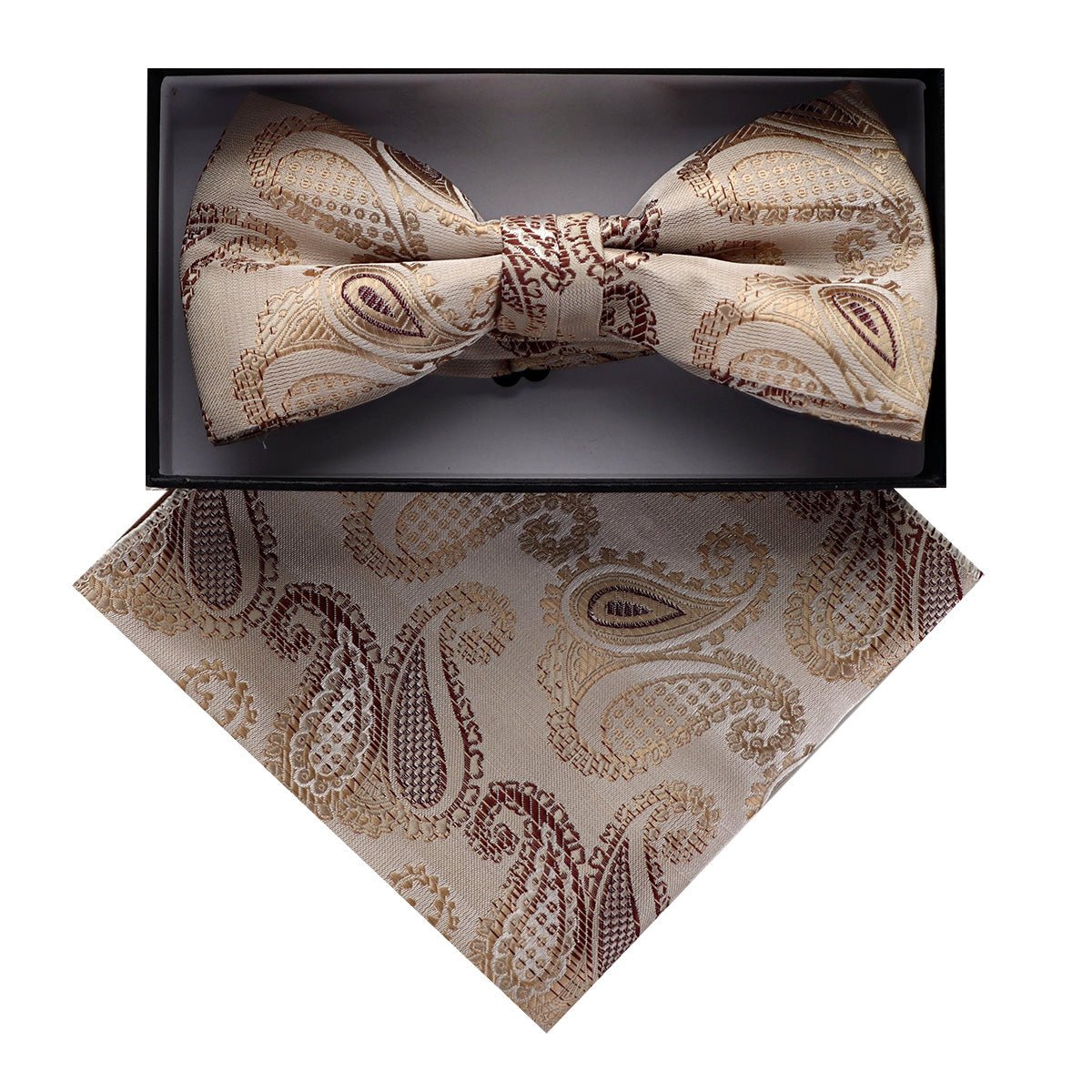 Vittorio Farina Men's Paisley Design Satin Bow Tie & Pocket Square in Gift Box - BH-D_23086 - Bow Tie & Pocket Square - Vittorio Farina