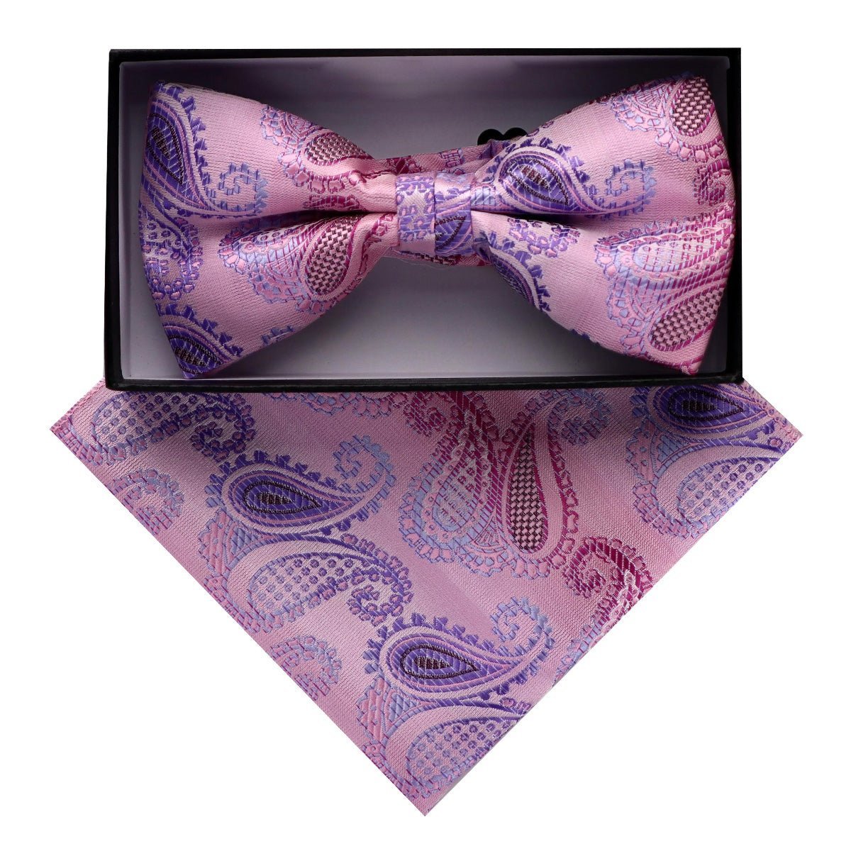 Vittorio Farina Men's Paisley Design Satin Bow Tie & Pocket Square in Gift Box - BH-D_23087 - Bow Tie & Pocket Square - Vittorio Farina