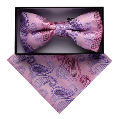 Vittorio Farina Men's Paisley Design Satin Bow Tie & Pocket Square in Gift Box - BH-D_23087 - Bow Tie & Pocket Square - Vittorio Farina