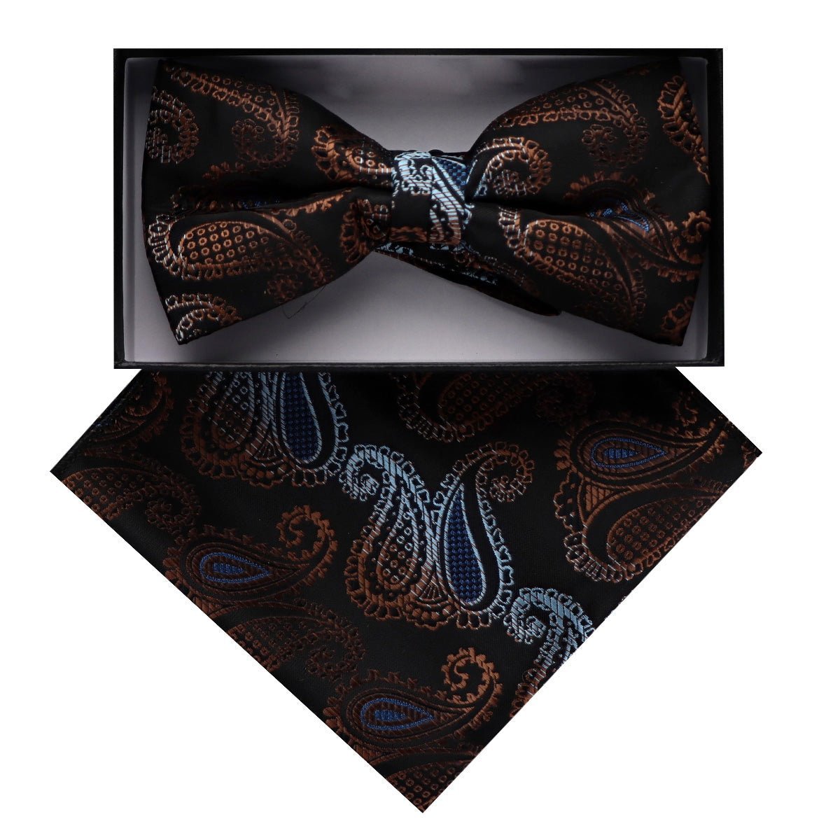 Vittorio Farina Men's Paisley Design Satin Bow Tie & Pocket Square in Gift Box - BH-D_23088 - Bow Tie & Pocket Square - Vittorio Farina