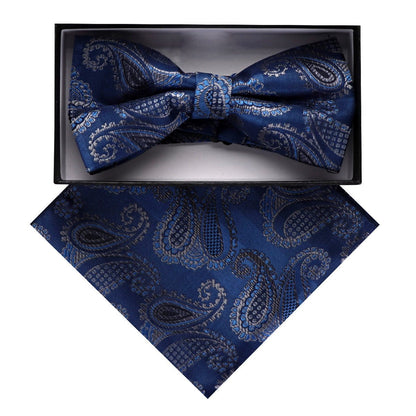 Vittorio Farina Men's Paisley Design Satin Bow Tie & Pocket Square in Gift Box - BH-D_23089 - Bow Tie & Pocket Square - Vittorio Farina