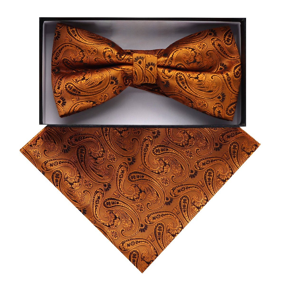 Vittorio Farina Men's Paisley Design Satin Bow Tie & Pocket Square in Gift Box - BH-D_23090 - Bow Tie & Pocket Square - Vittorio Farina