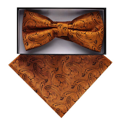 Vittorio Farina Men's Paisley Design Satin Bow Tie & Pocket Square in Gift Box - BH-D_23090 - Bow Tie & Pocket Square - Vittorio Farina