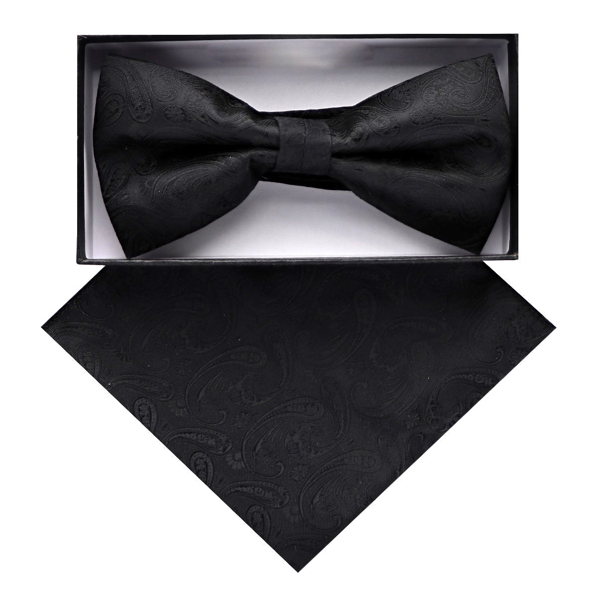 Vittorio Farina Men's Paisley Design Satin Bow Tie & Pocket Square in Gift Box - BH-D_23091 - Bow Tie & Pocket Square - Vittorio Farina