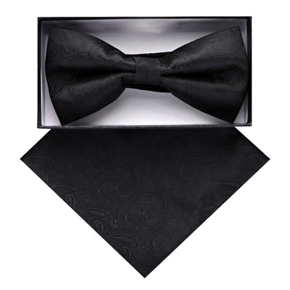 Vittorio Farina Men's Paisley Design Satin Bow Tie & Pocket Square in Gift Box - BH-D_23091 - Bow Tie & Pocket Square - Vittorio Farina