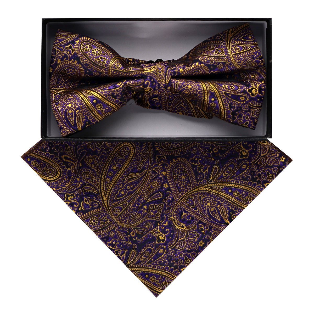 Vittorio Farina Men's Paisley Design Satin Bow Tie & Pocket Square in Gift Box - BH-D_23092 - Bow Tie & Pocket Square - Vittorio Farina
