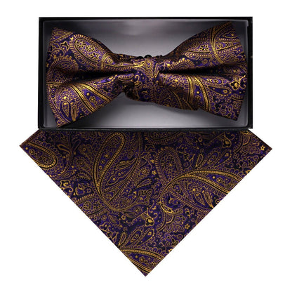 Vittorio Farina Men's Paisley Design Satin Bow Tie & Pocket Square in Gift Box - BH-D_23092 - Bow Tie & Pocket Square - Vittorio Farina