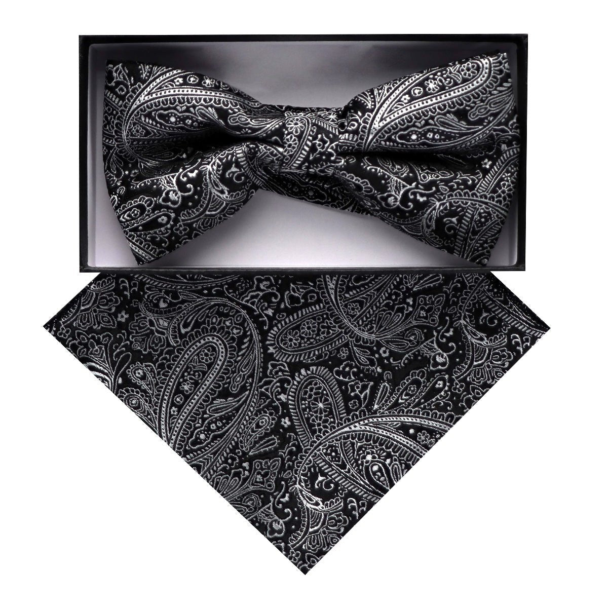 Vittorio Farina Men's Paisley Design Satin Bow Tie & Pocket Square in Gift Box - BH-D_23093 - Bow Tie & Pocket Square - Vittorio Farina