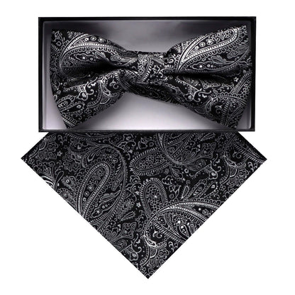Vittorio Farina Men's Paisley Design Satin Bow Tie & Pocket Square in Gift Box - BH-D_23093 - Bow Tie & Pocket Square - Vittorio Farina