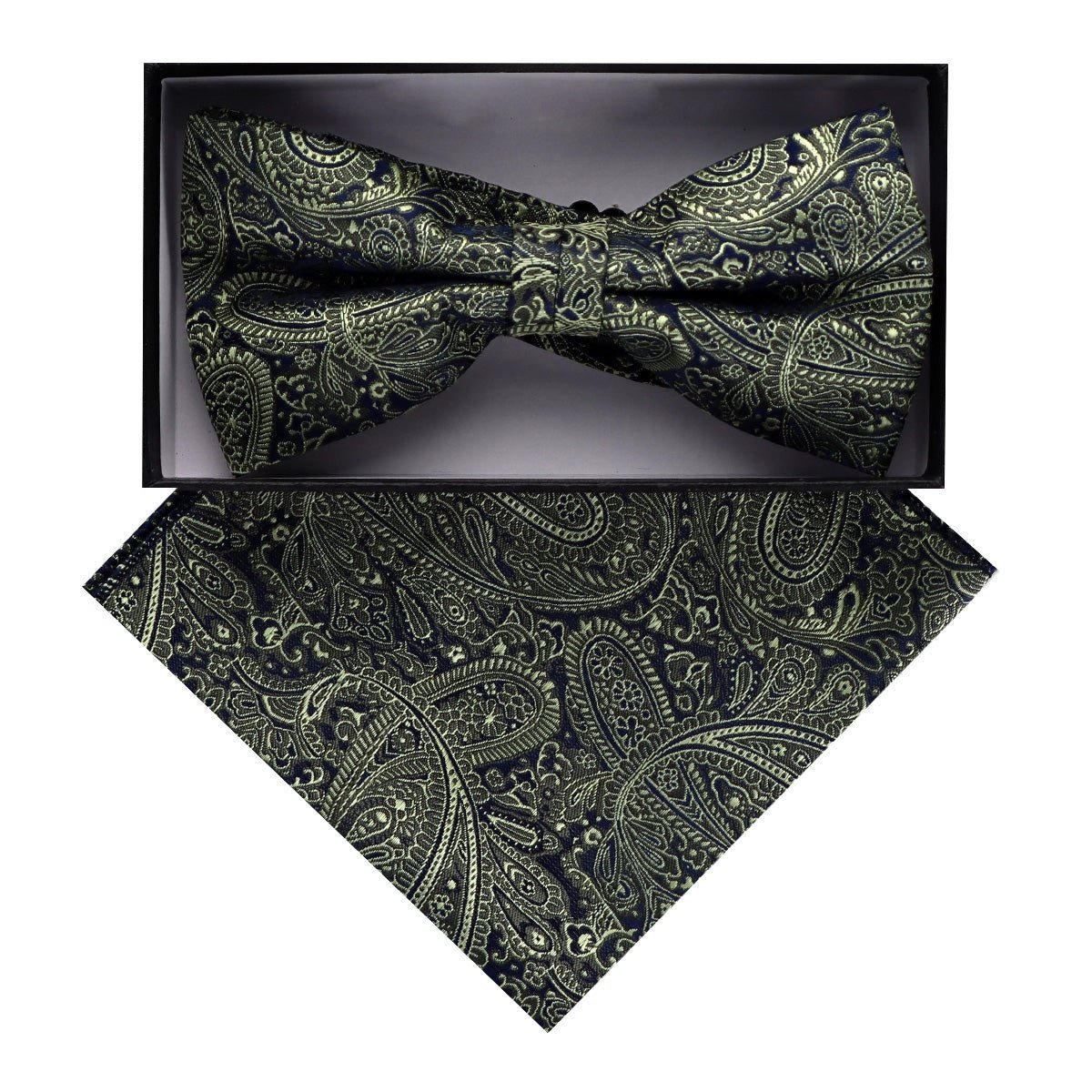 Vittorio Farina Men's Paisley Design Satin Bow Tie & Pocket Square in Gift Box - BH-D_23094 - Bow Tie & Pocket Square - Vittorio Farina
