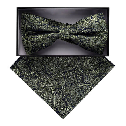 Vittorio Farina Men's Paisley Design Satin Bow Tie & Pocket Square in Gift Box - BH-D_23094 - Bow Tie & Pocket Square - Vittorio Farina