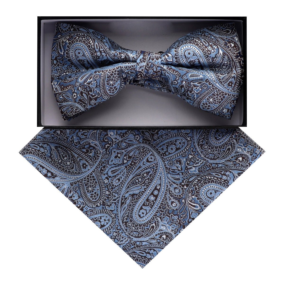Vittorio Farina Men's Paisley Design Satin Bow Tie & Pocket Square in Gift Box - BH-D_23095 - Bow Tie & Pocket Square - Vittorio Farina