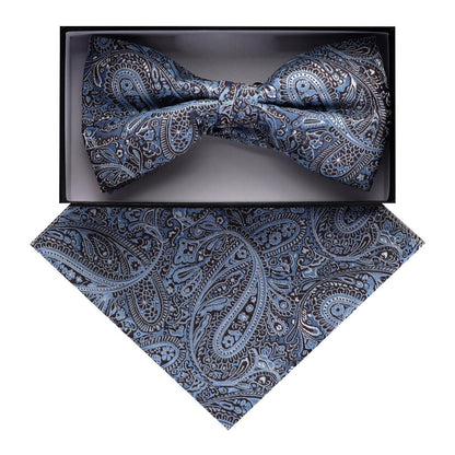 Vittorio Farina Men's Paisley Design Satin Bow Tie & Pocket Square in Gift Box - BH-D_23095 - Bow Tie & Pocket Square - Vittorio Farina