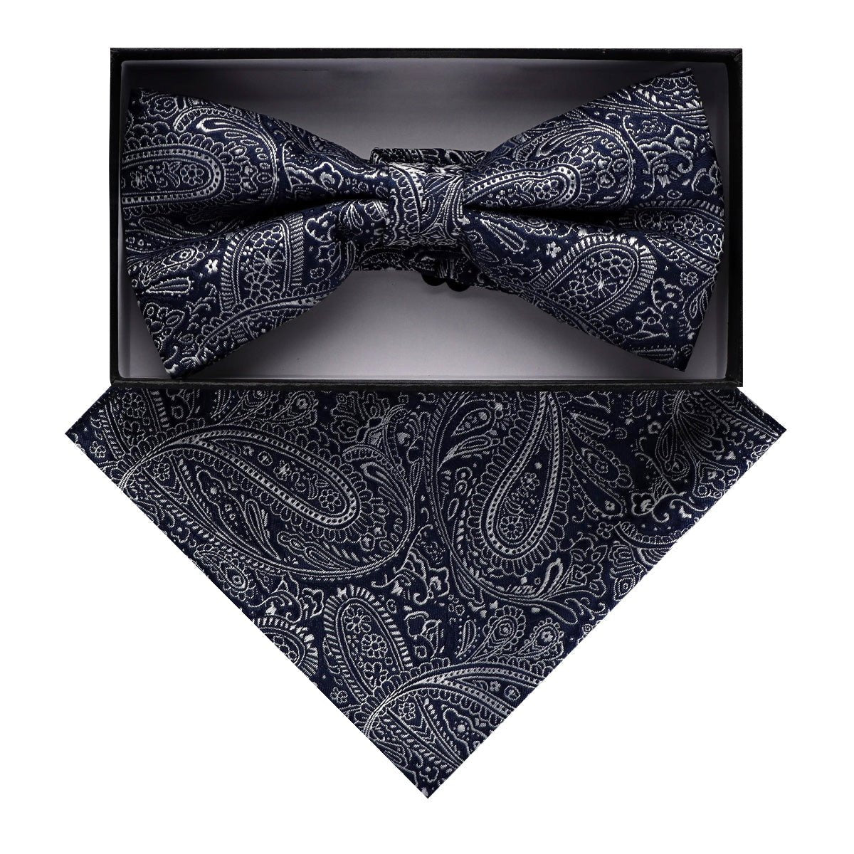Vittorio Farina Men's Paisley Design Satin Bow Tie & Pocket Square in Gift Box - BH-D_23097 - Bow Tie & Pocket Square - Vittorio Farina