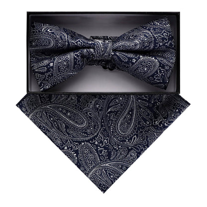 Vittorio Farina Men's Paisley Design Satin Bow Tie & Pocket Square in Gift Box - BH-D_23097 - Bow Tie & Pocket Square - Vittorio Farina