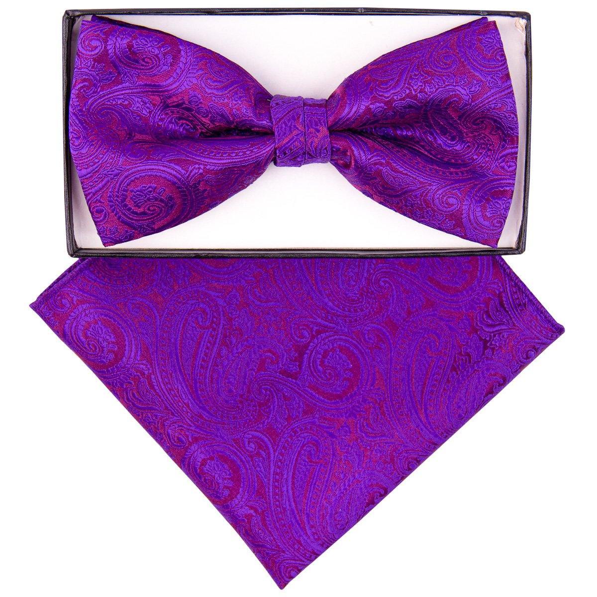 Vittorio Farina Men's Paisley Design Satin Bow Tie & Pocket Square in Gift Box - BH-21035 - Bow Tie & Pocket Square - Vittorio Farina