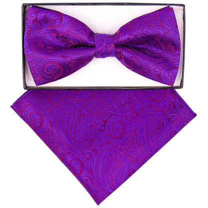 Vittorio Farina Men's Paisley Design Satin Bow Tie & Pocket Square in Gift Box - BH-21035 - Bow Tie & Pocket Square - Vittorio Farina