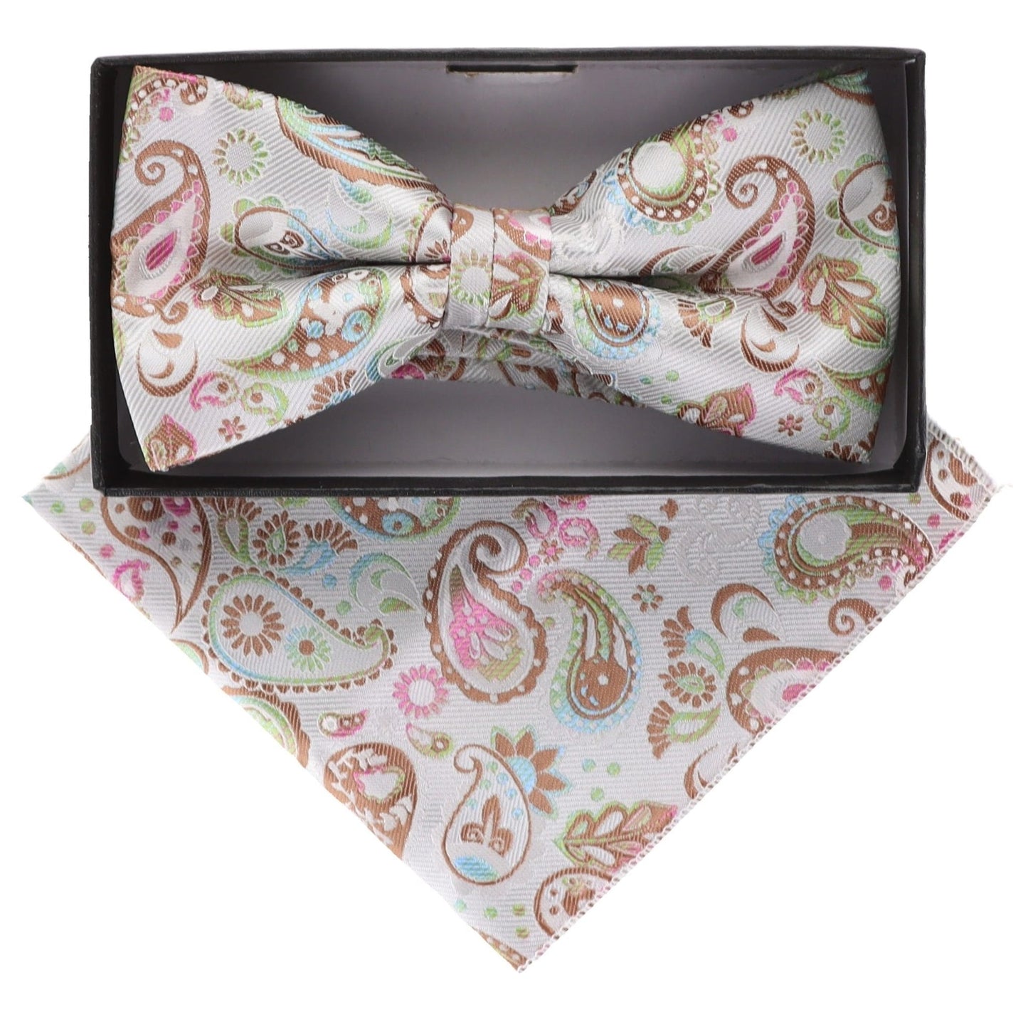 Vittorio Farina Men's Paisley Design Satin Bow Tie & Pocket Square in Gift Box - BH-21035 - Bow Tie & Pocket Square - Vittorio Farina