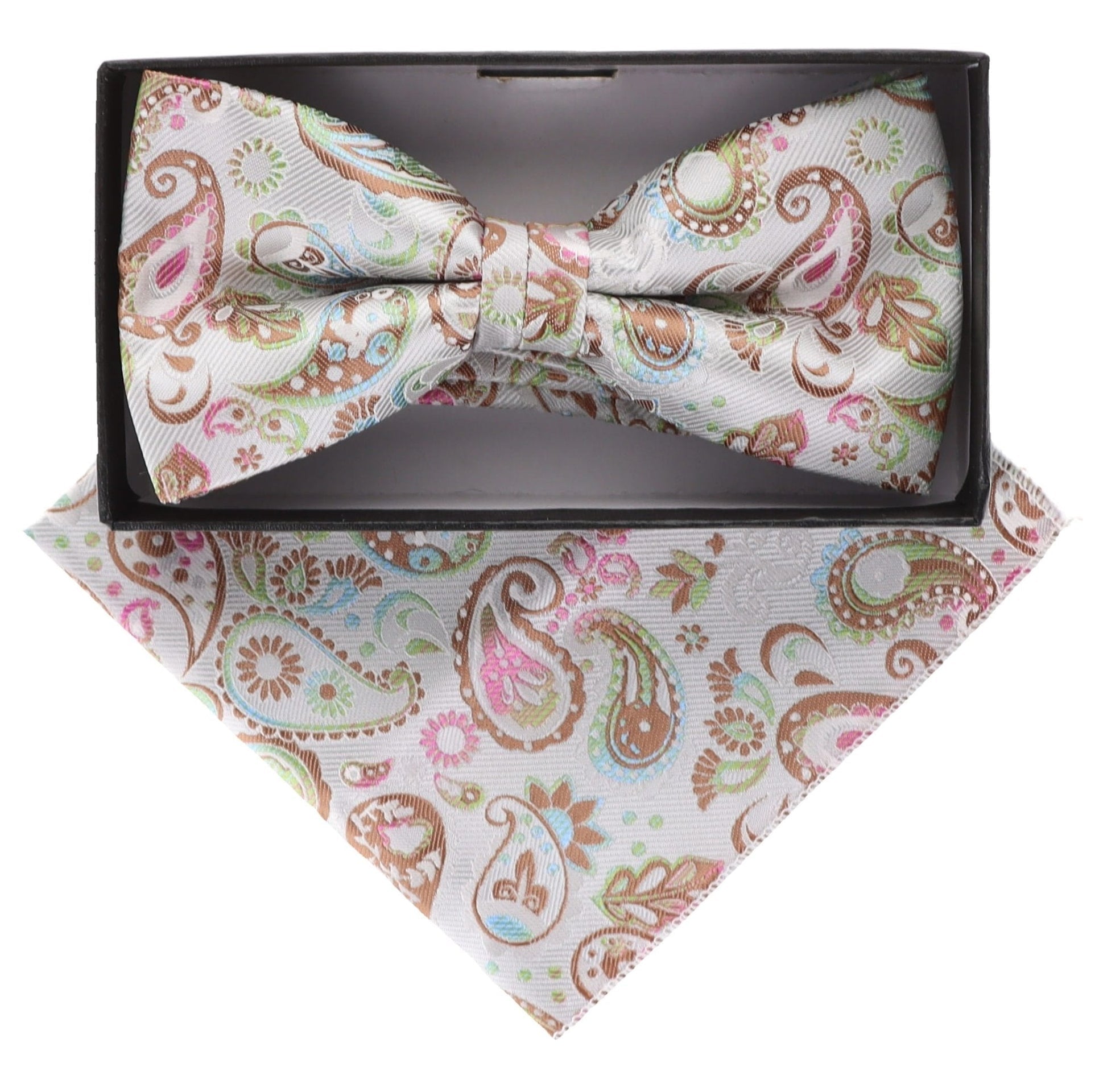 Vittorio Farina Men's Paisley Design Satin Bow Tie & Pocket Square in Gift Box - BH-21035 - Bow Tie & Pocket Square - Vittorio Farina