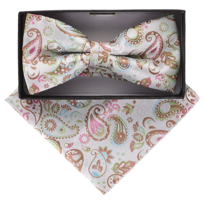 Vittorio Farina Men's Paisley Design Satin Bow Tie & Pocket Square in Gift Box - BH-21035 - Bow Tie & Pocket Square - Vittorio Farina
