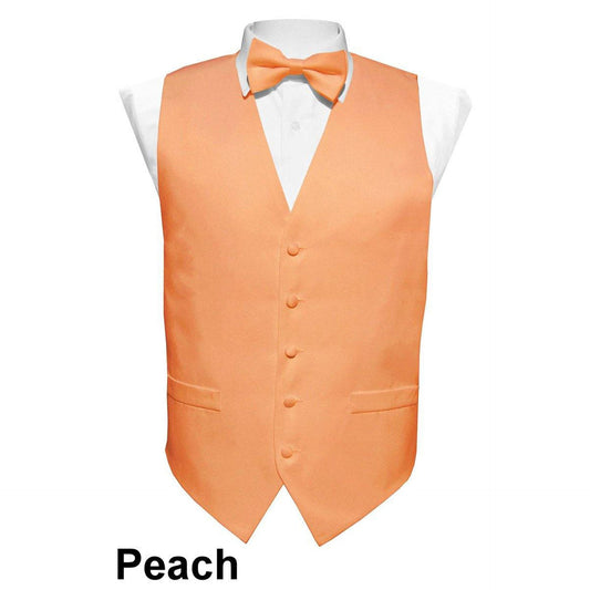 Vittorio Farina Men's Peach Satin Vest, Necktie, Bow Tie and Pocket Square Set (Peach Back) - Peach - Vest Set - Vittorio Farina