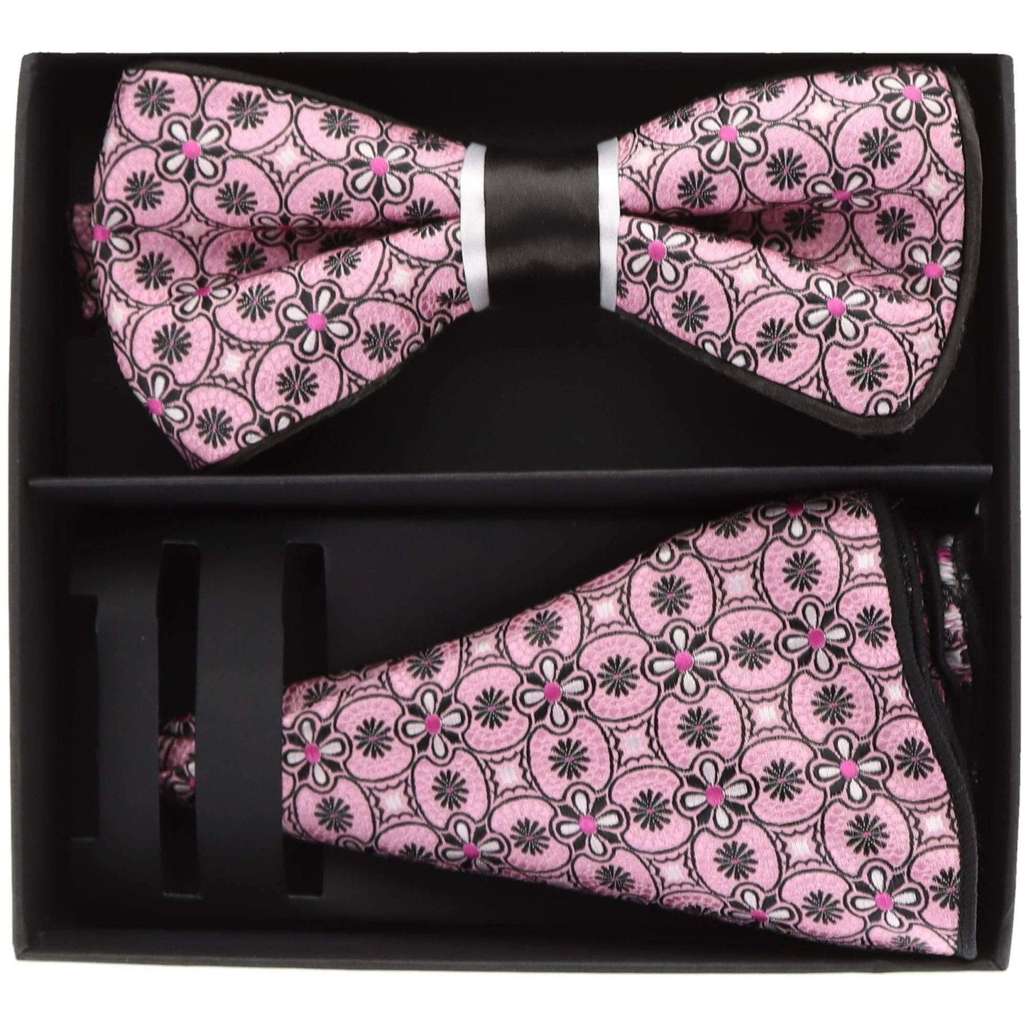 Vittorio Farina Men's Piping Design Bow Tie & Round Pocket Square in Gift Box - pbh-21002 - Bow Tie & Pocket Square - Vittorio Farina