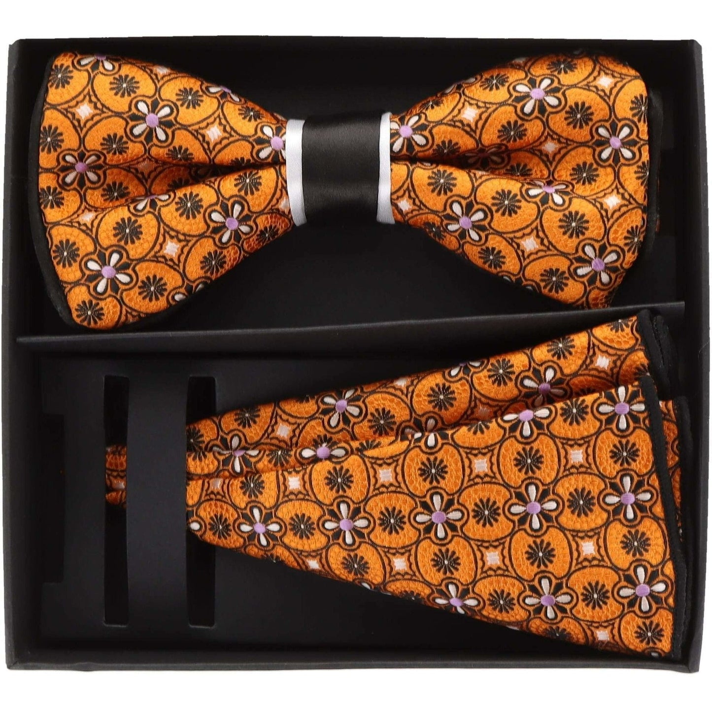 Vittorio Farina Men's Piping Design Bow Tie & Round Pocket Square in Gift Box - pbh-21003 - Bow Tie & Pocket Square - Vittorio Farina