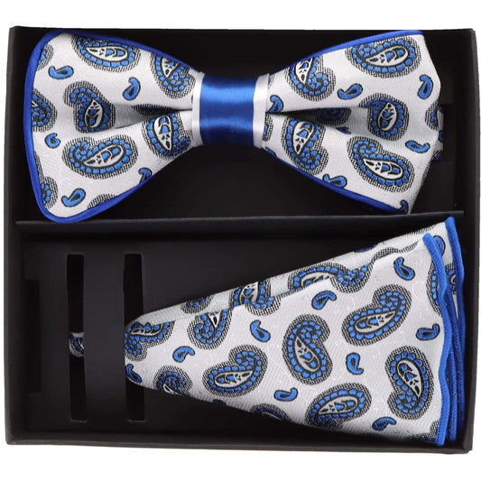 Vittorio Farina Men's Piping Design Bow Tie & Round Pocket Square in Gift Box - pbh-21005 - Bow Tie & Pocket Square - Vittorio Farina